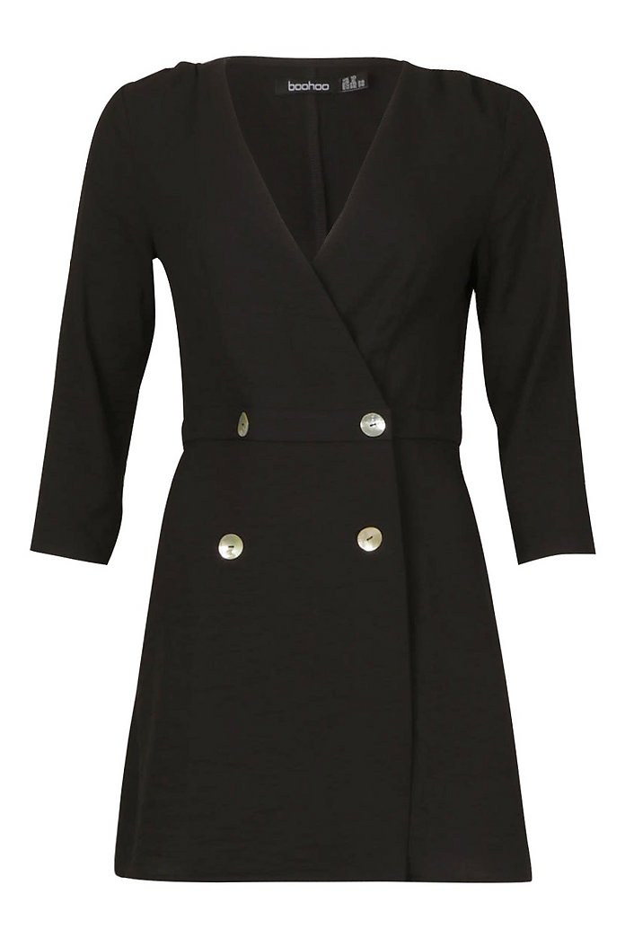 Robe blazer sans col à double patte de boutonnage | boohoo Robe blazer sans col à double patte de boutonnage | boohoo