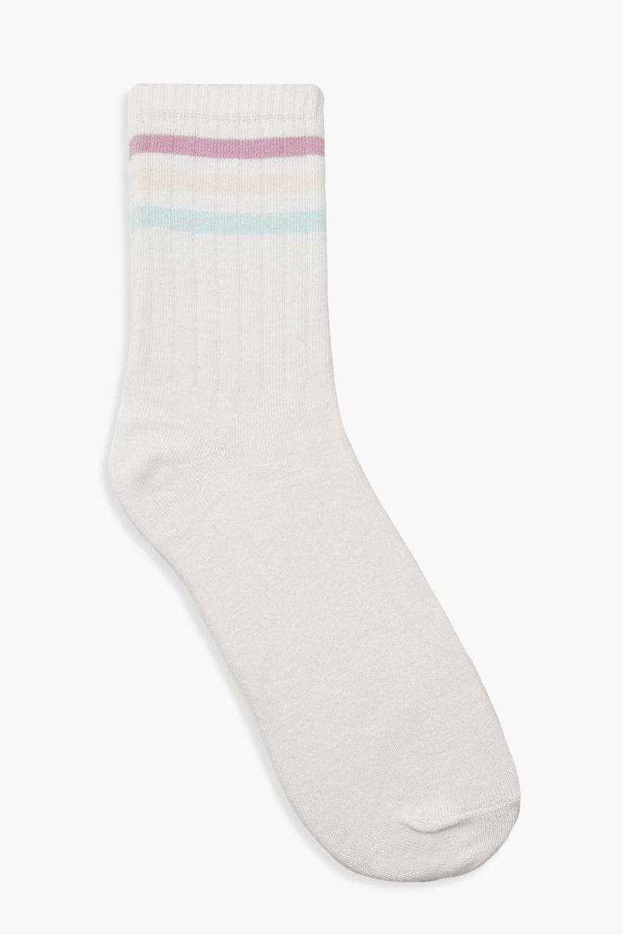 Chaussettes de sport à rayures pastel, Blanc image number 1