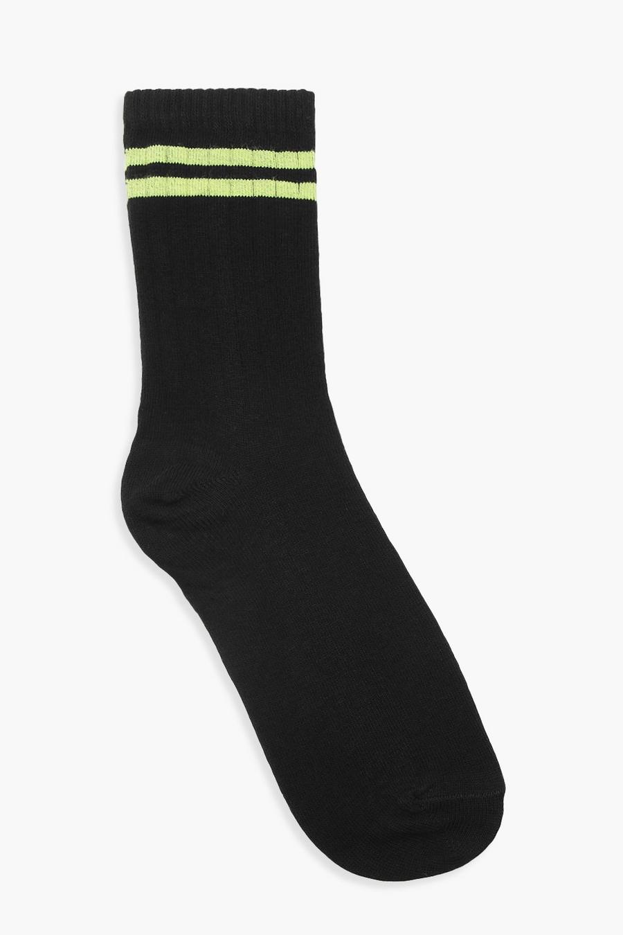 Socken mit neonfarbenen Sportstreifen, Schwarz image number 1