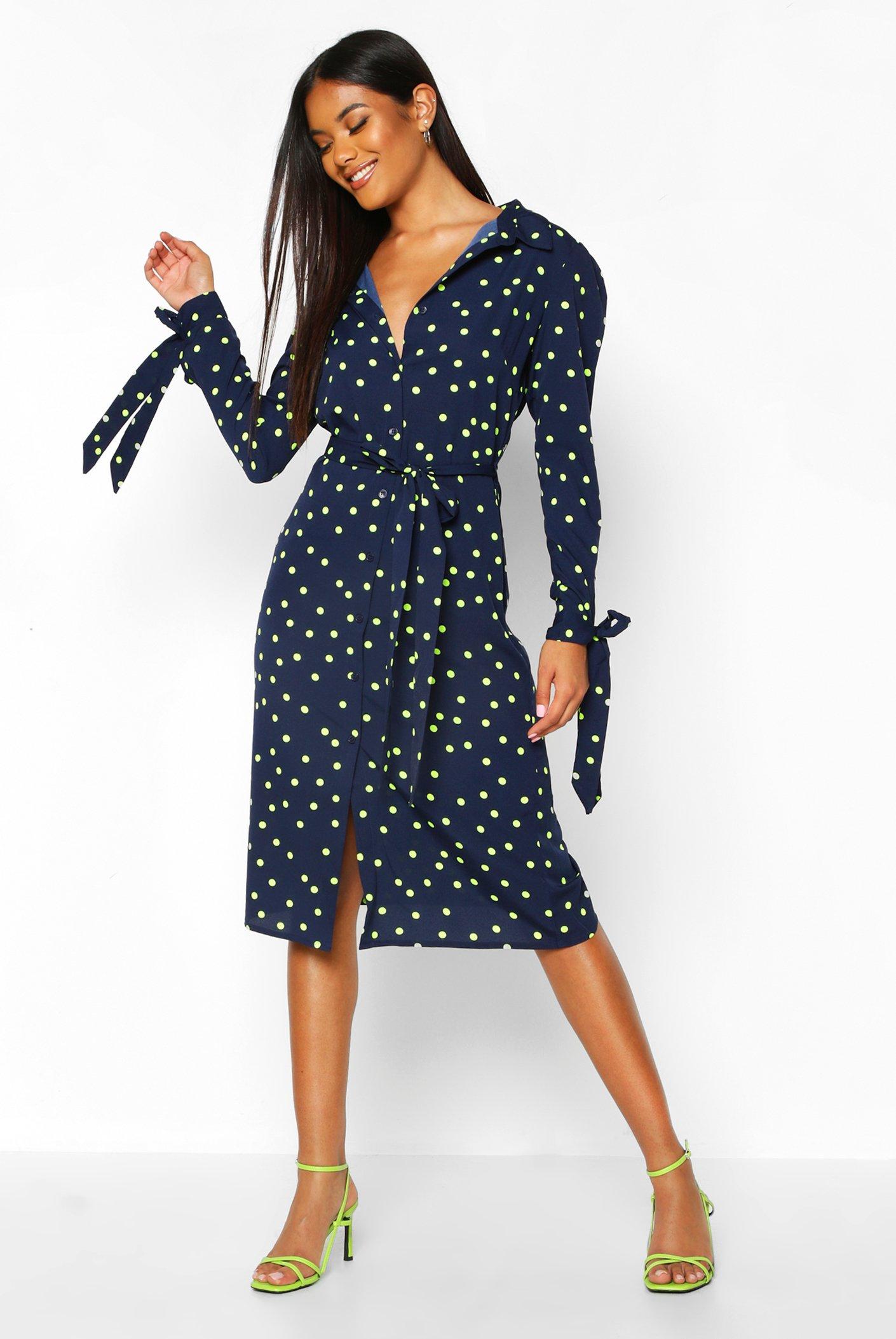 navy spot shirt dress