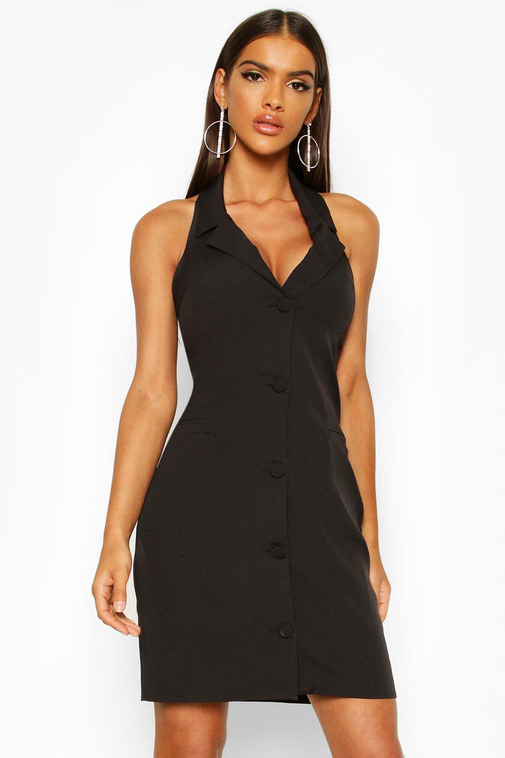 sleeveless blazer dress black