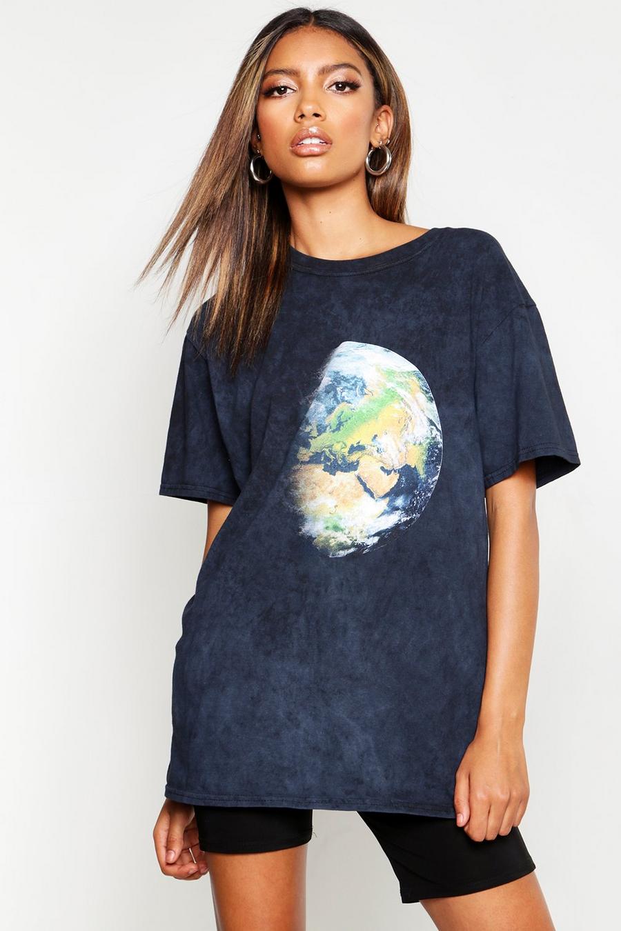 Stentvättad t-shirt med planet-tryck image number 1