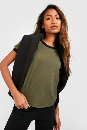 T-Shirt Met Contrasterende Zomen khaki