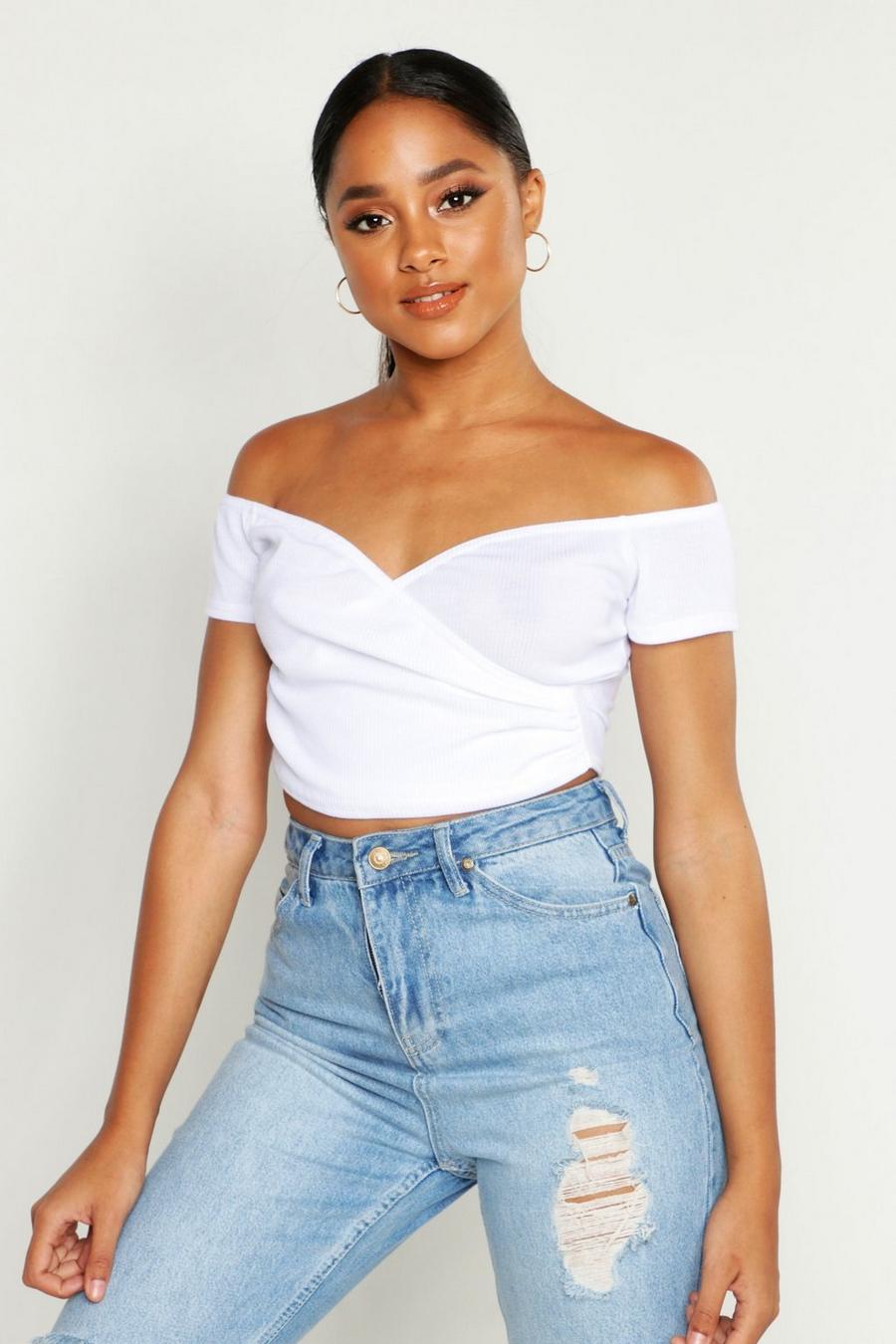 Off The Shoulder Rib Cross Over Top image number 1