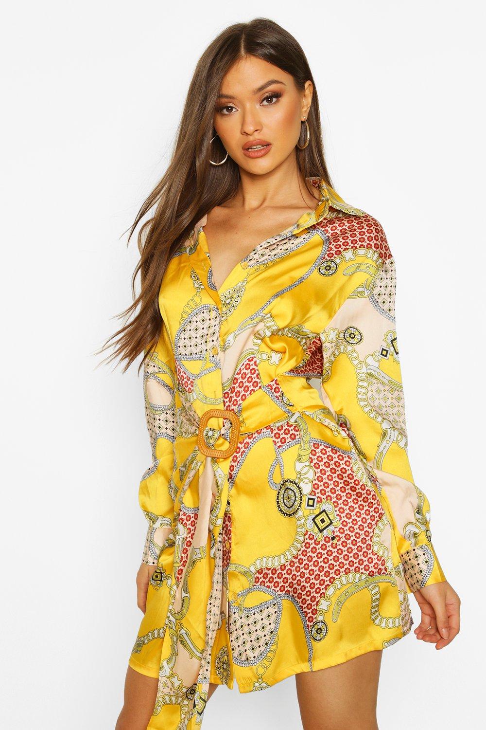 boohoo chain print shirt dress