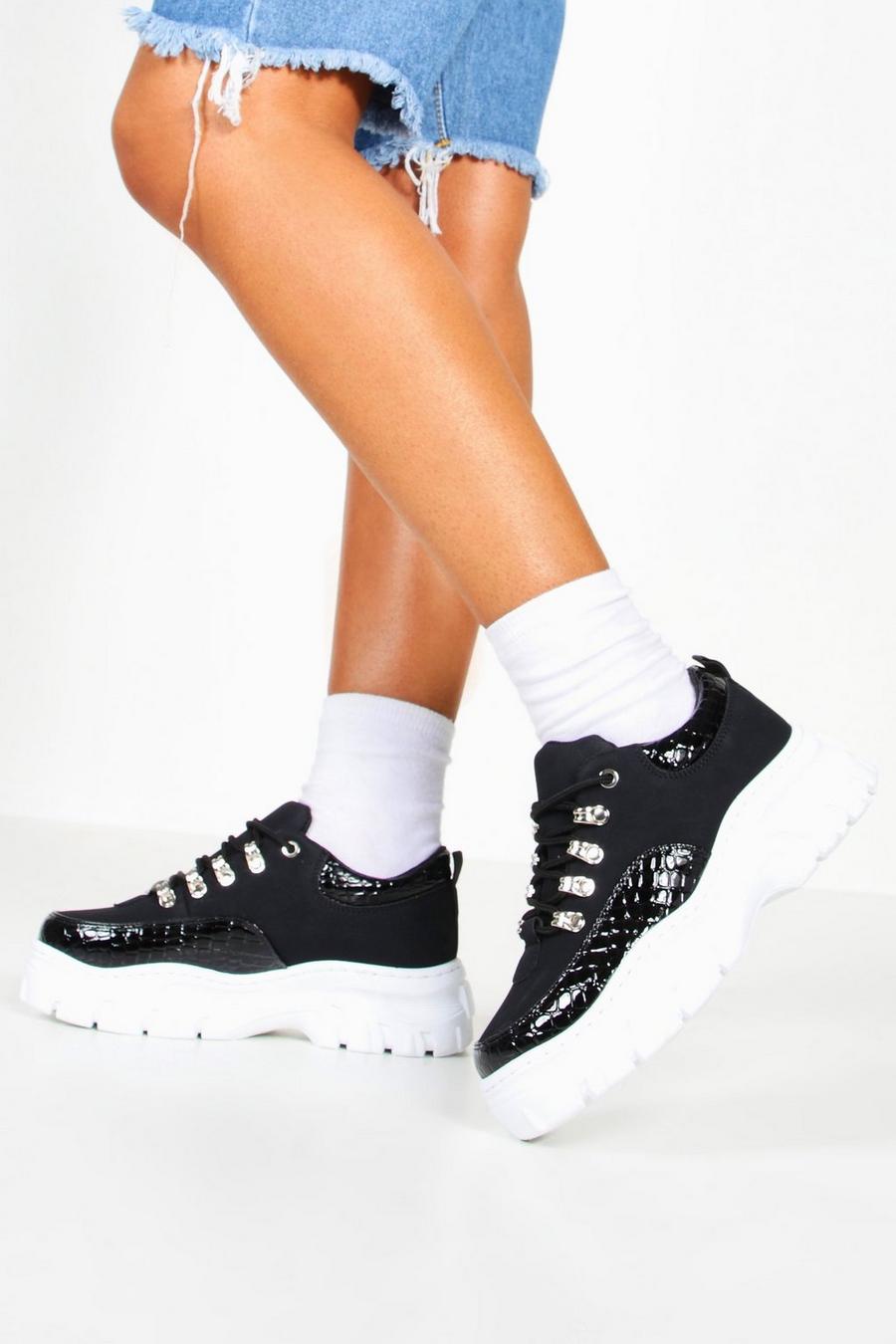 Scarpe da ginnastica a scarponcino con suola spessa e pannello effetto coccodrillo image number 1