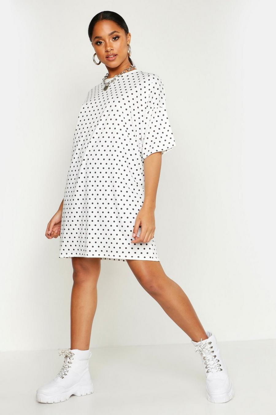 Polka Dot Oversized Drop Shoulder T-Shirt Dress image number 1