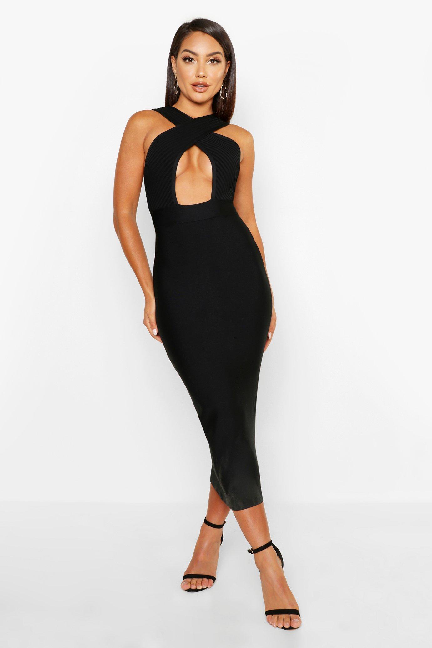 black midi bandage dress