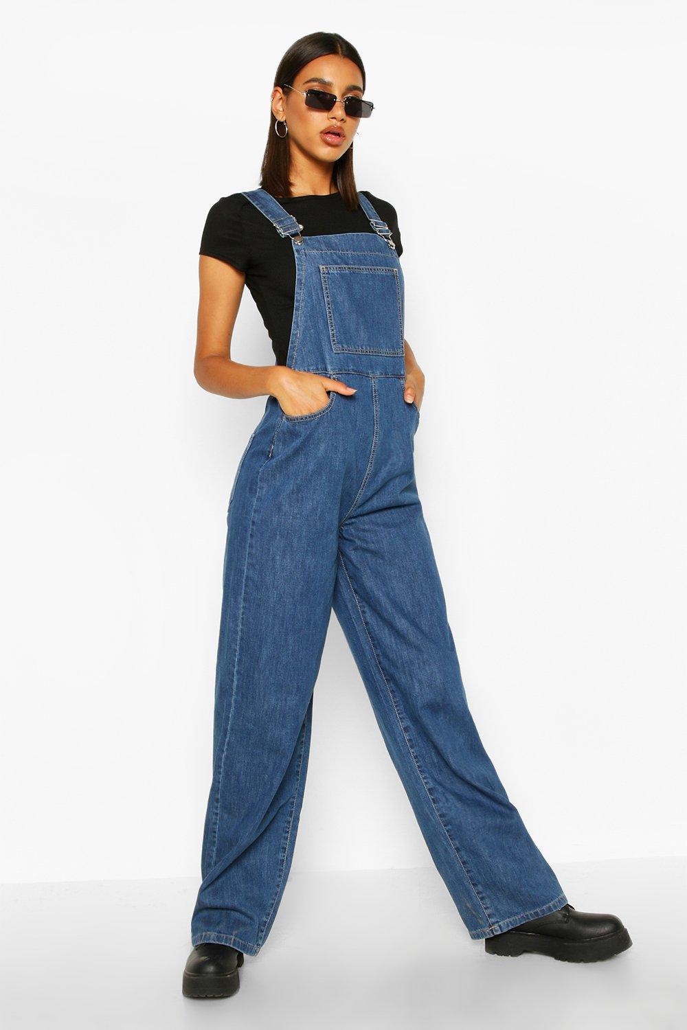 denim wide leg dungarees