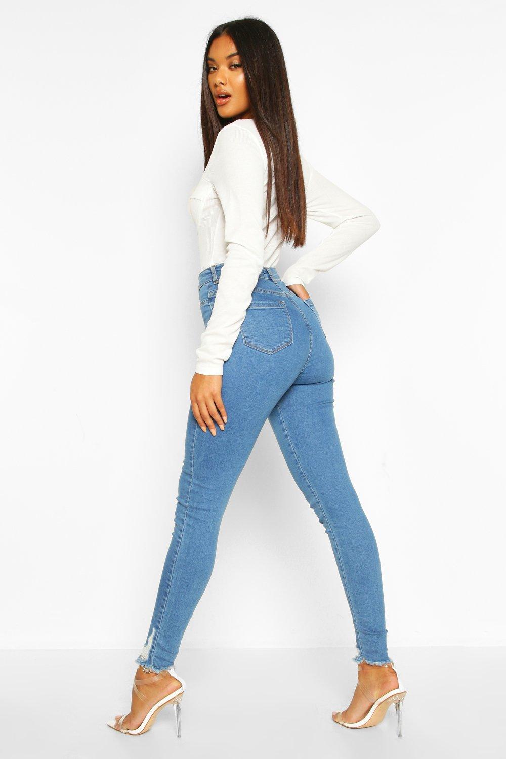 Power Stretch Frayed Hem Skinny Jeans