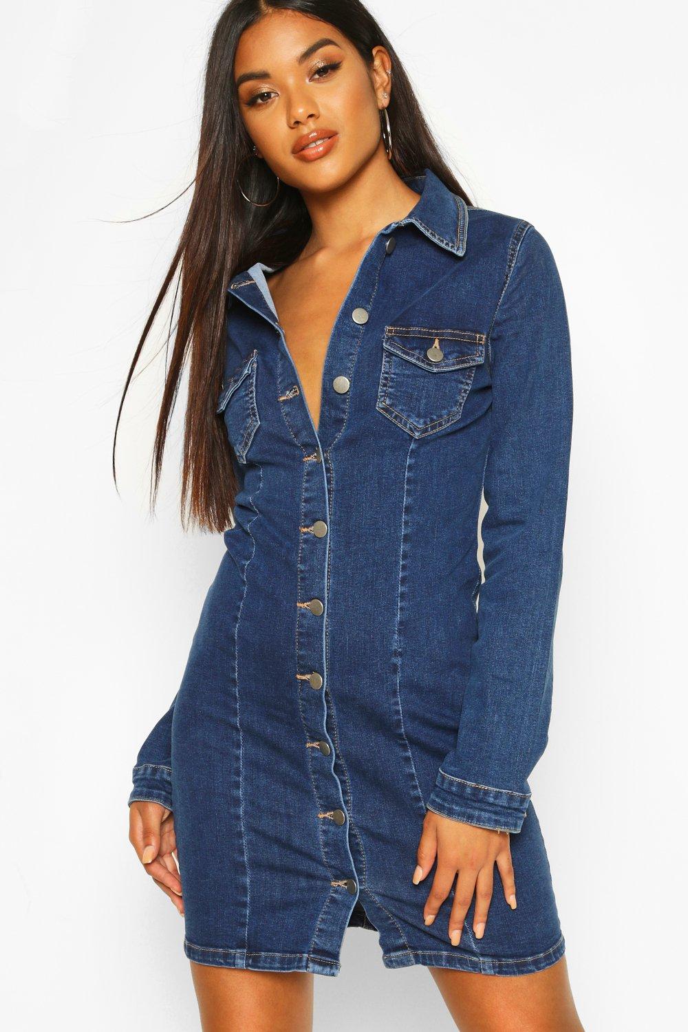 blue jean long sleeve dress