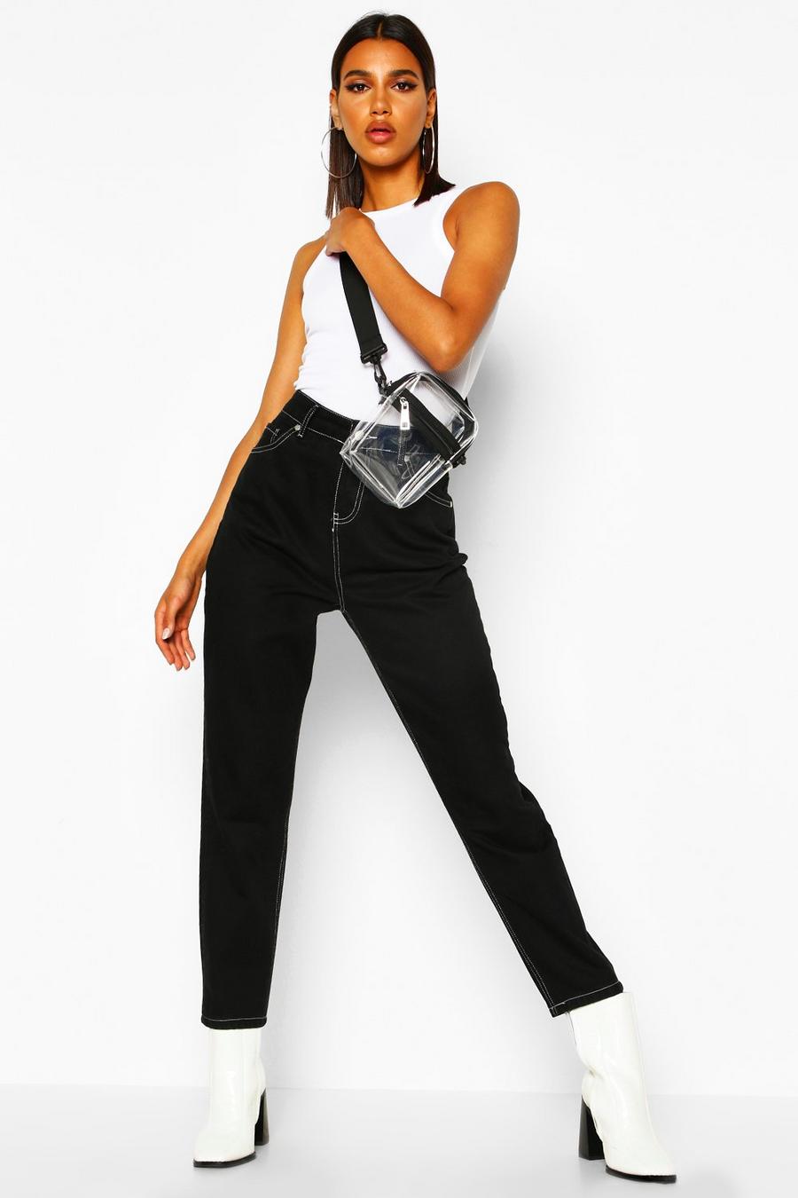 High Rise Contrast Stitch Mom Jean image number 1