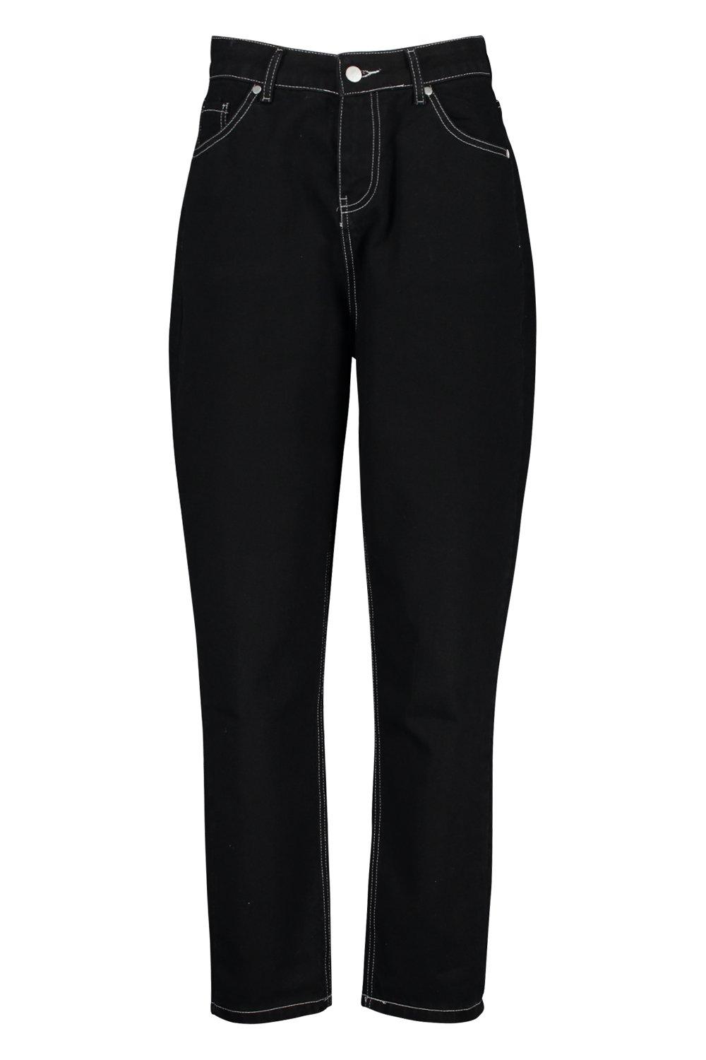 black mom jeans white stitching
