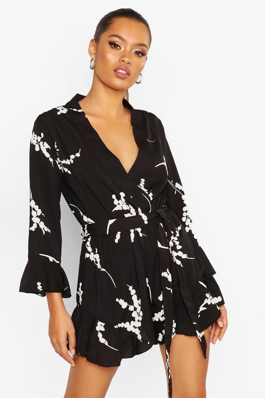 Floral Ruffle Wrap Playsuit image number 1
