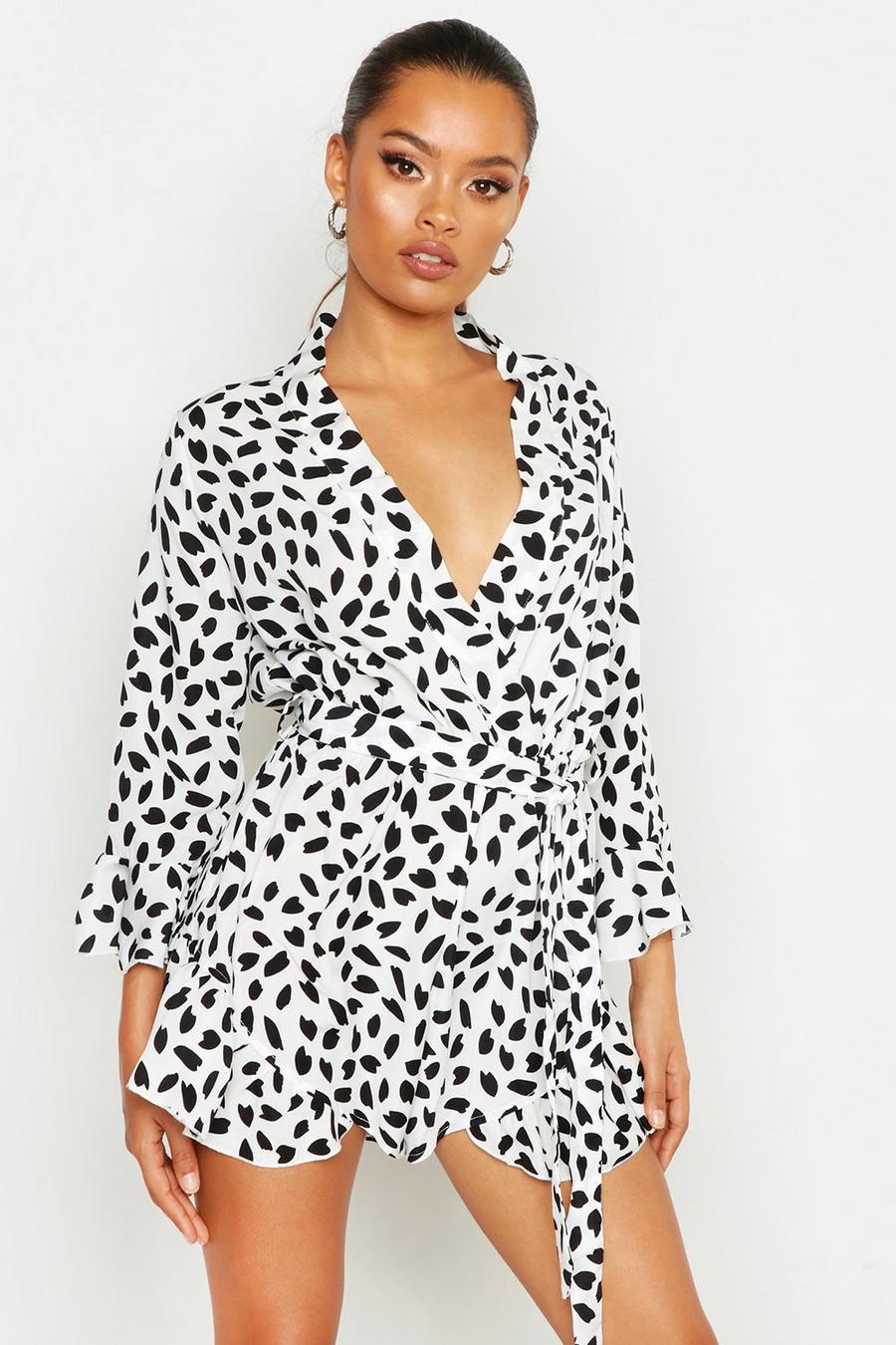 Ivory Smudge Print Ruffle Wrap Playsuit image number 1