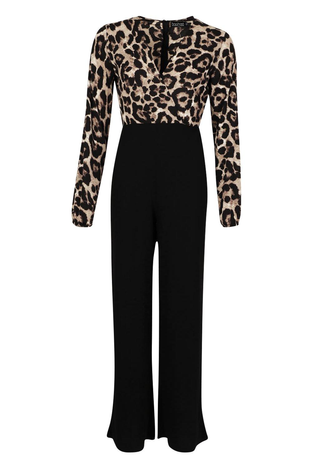 Wrap Front Leopard Print Wide Leg Jumpsuit