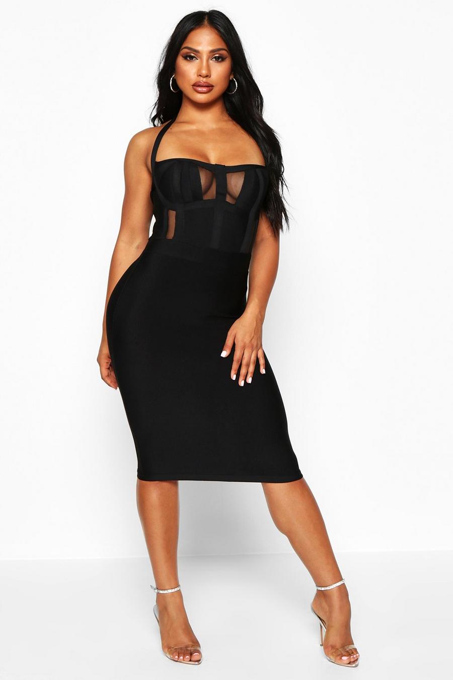 Boutique Contouring Bandage Mesh Insert Cup Midi Dress image number 1