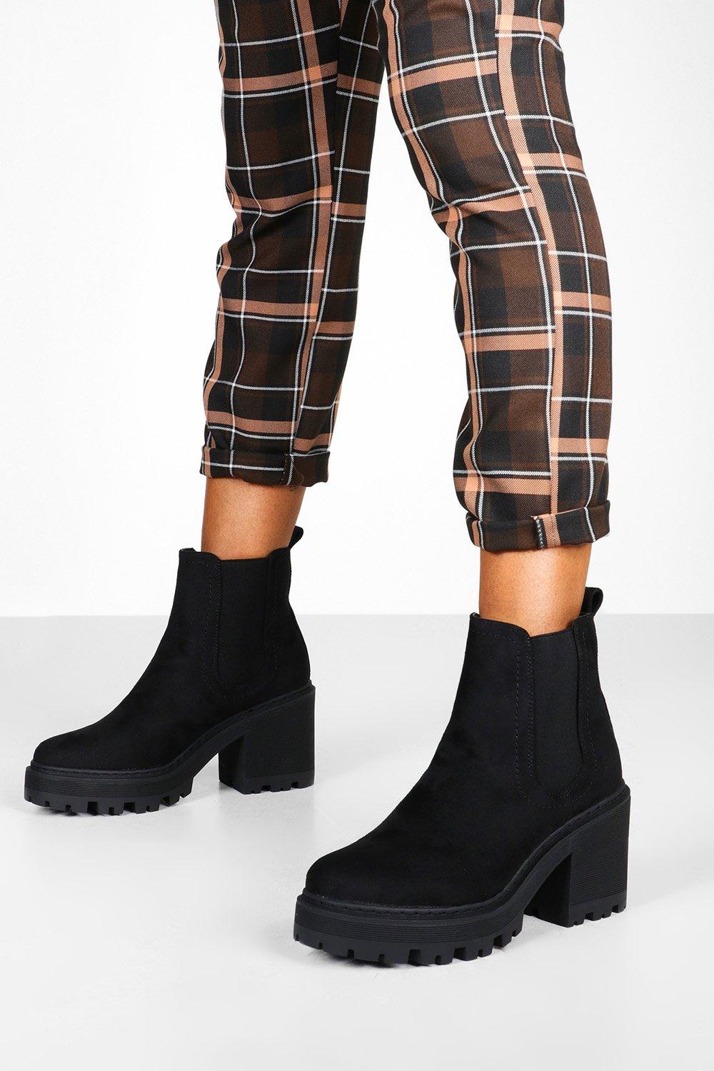 chunky high heel chelsea boots