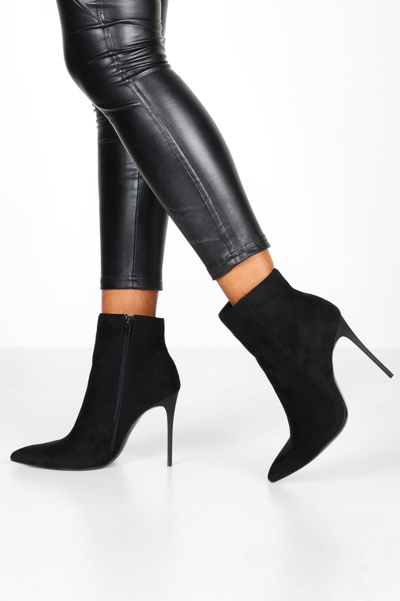 black leather stiletto ankle boots uk