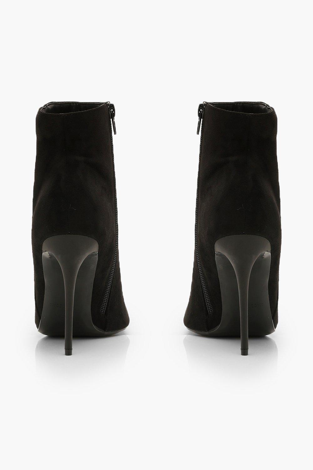 Pitstop Black Pu Zip Detail Pointed Toe Stiletto Heel Ankle Boots