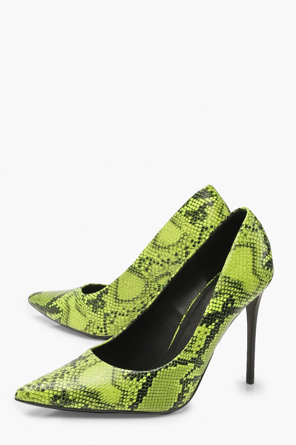 Neon Snake Print Stiletto Heel Courts