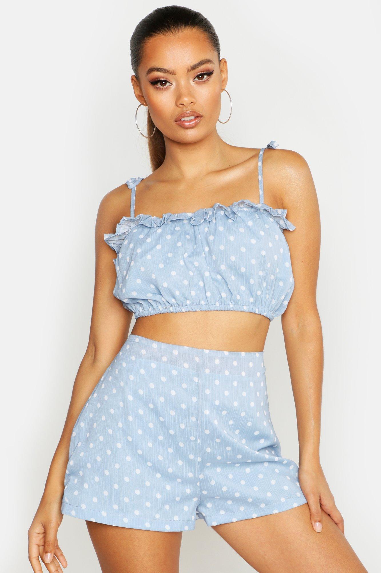 blue polka dot shorts