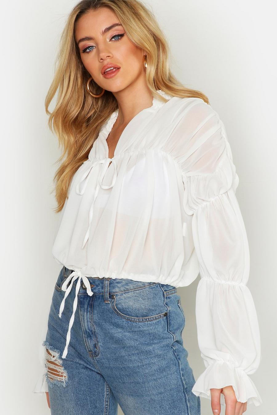 Chiffon Volume Sleeve Ruched Smock Top image number 1