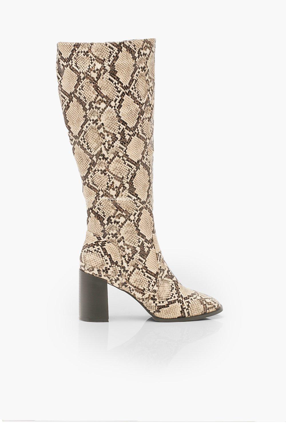 Snake print knee hot sale high boots mango