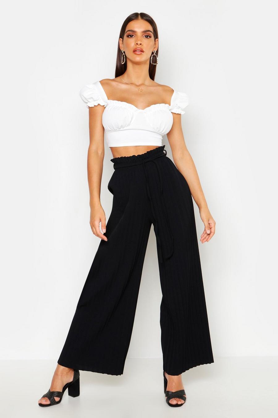 Pleated Tie Waist Wide Leg Trousers image number 1
