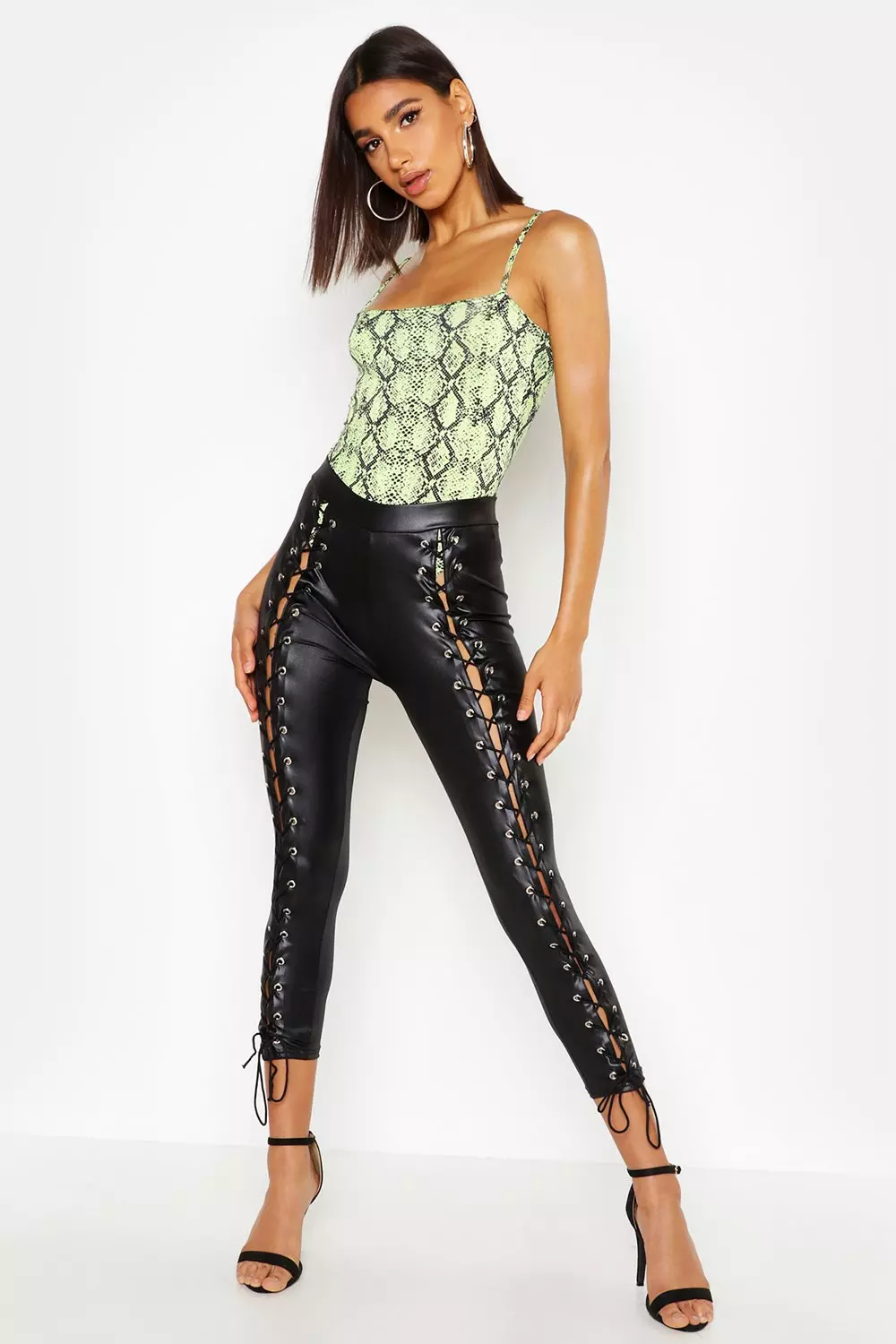 Faux leather 2025 lace up leggings