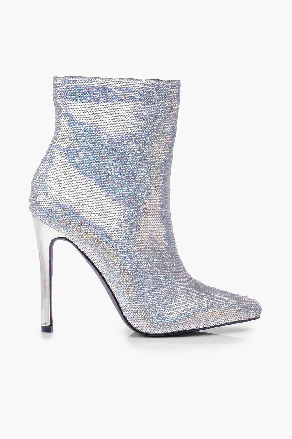 Sequin Pointed Shoe Boots | Boohoo UK