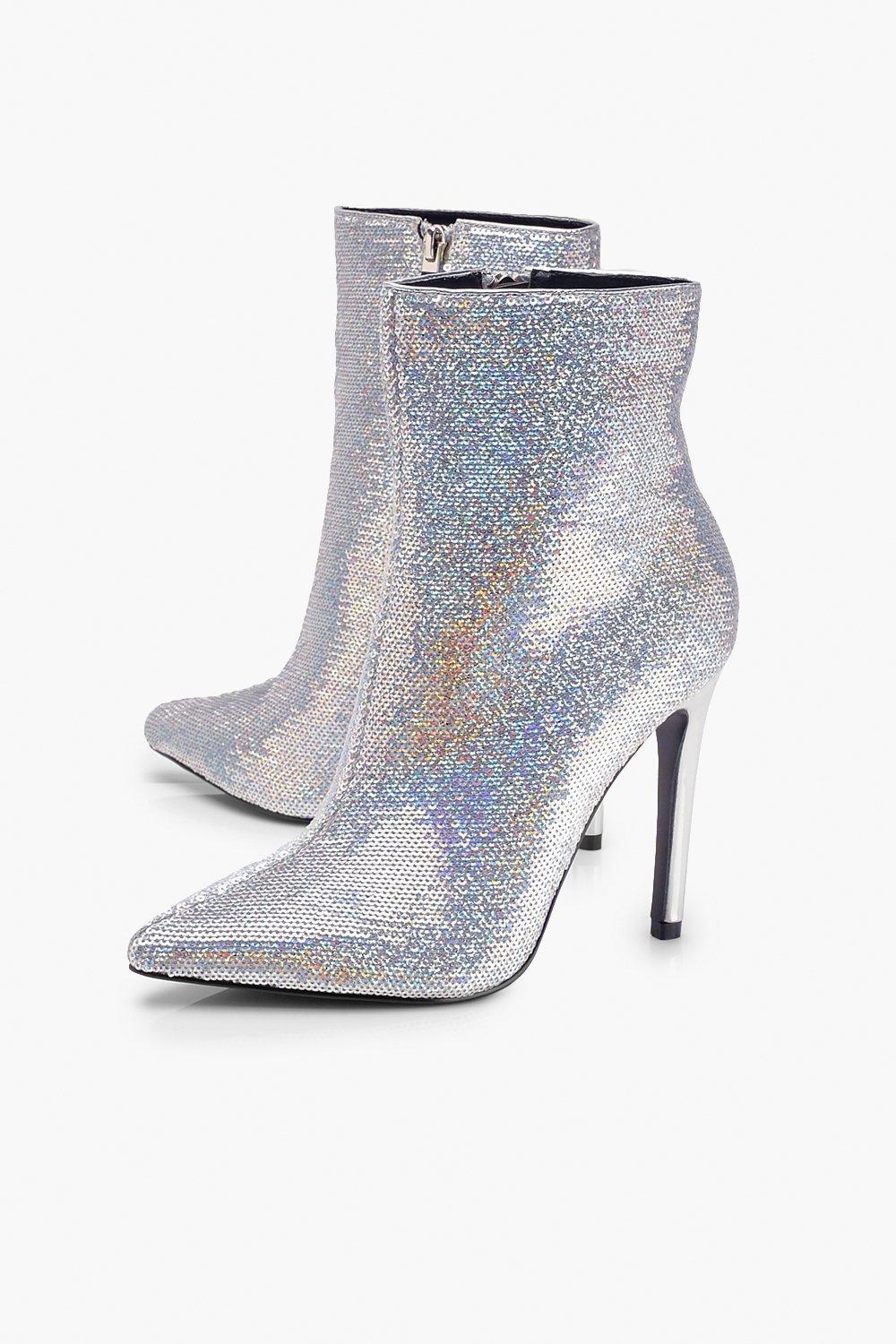 Sequin Pointed Shoe Boots | Boohoo UK