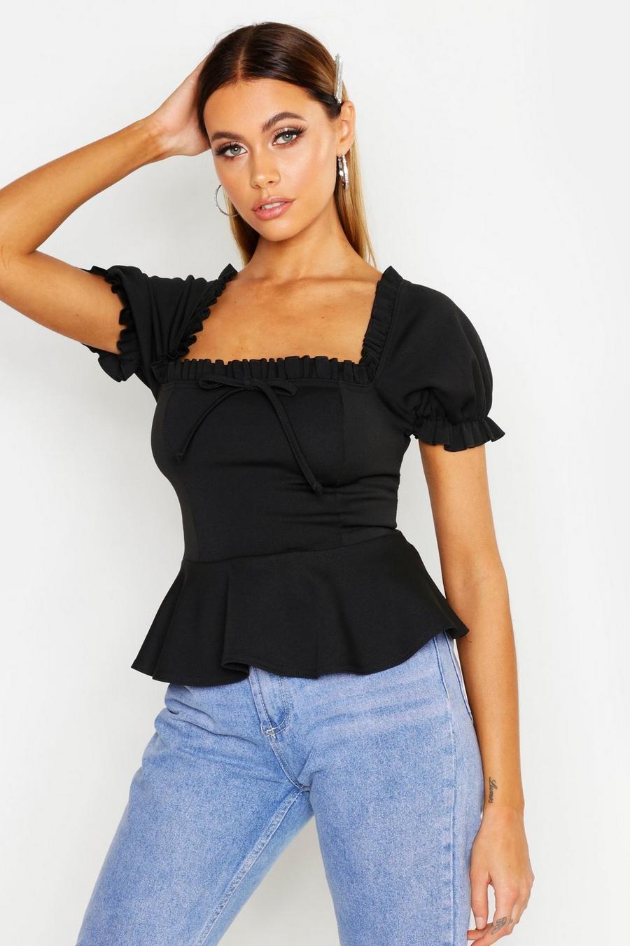 Ruffle Detail Square Neck Peplum Top image number 1