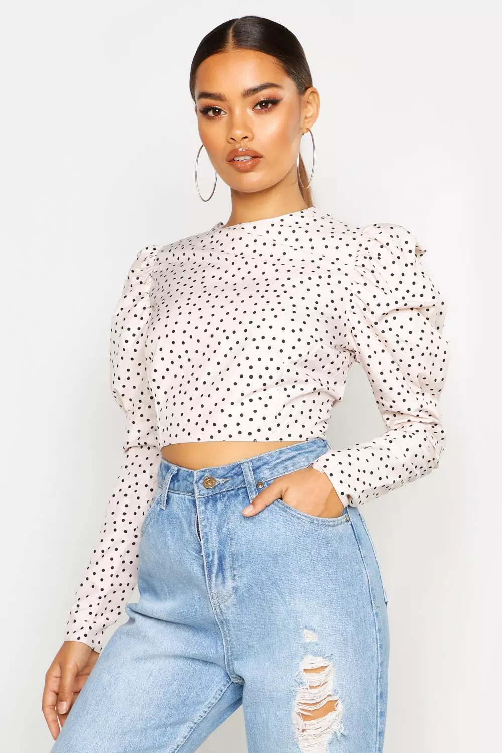 Black Polka Dot Open Back Blouse alternative image