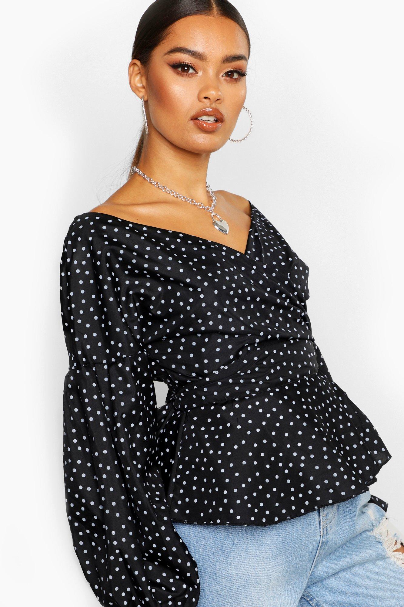 Polka Dot Bardot Wrap Blouse