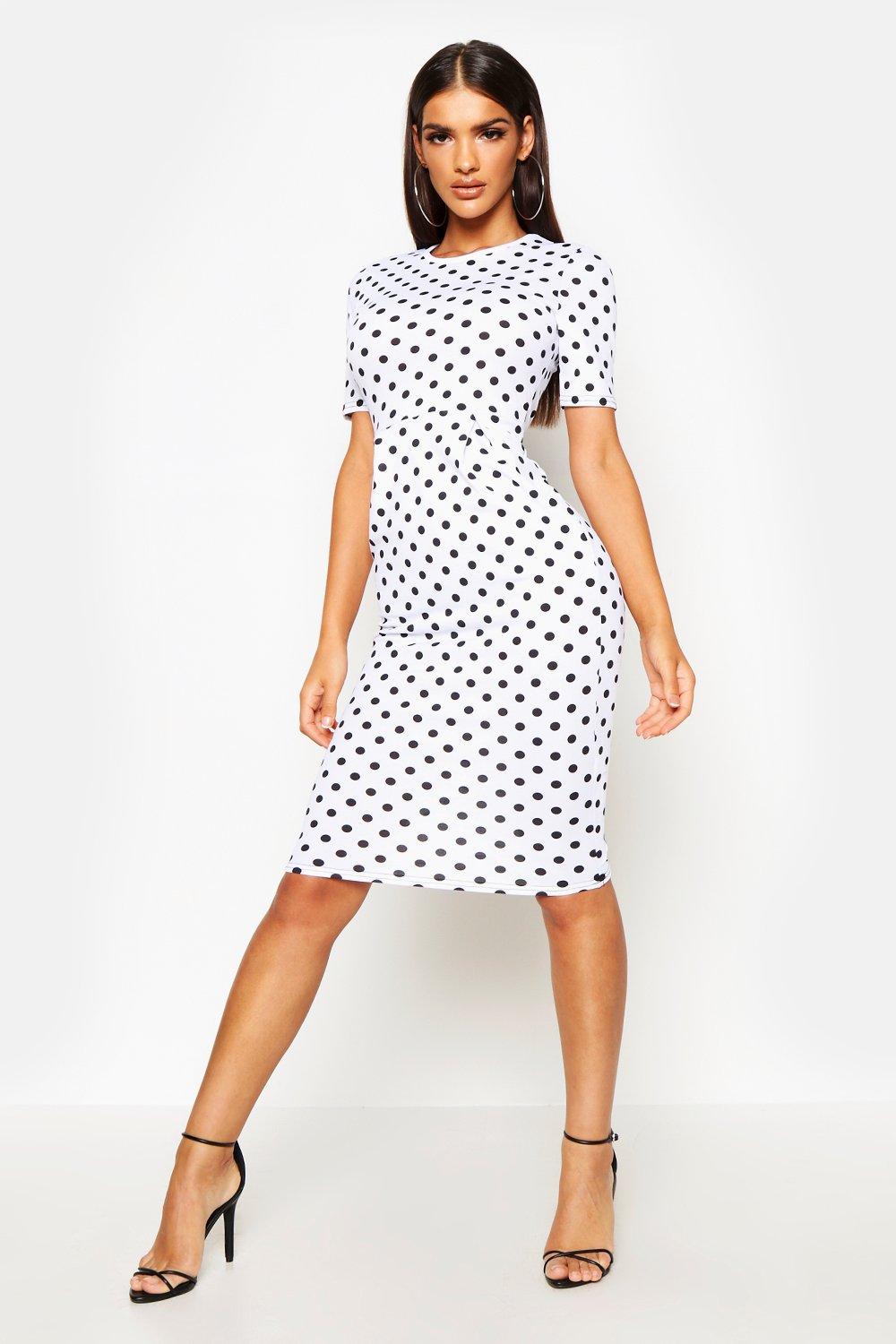 white spotted midi dress