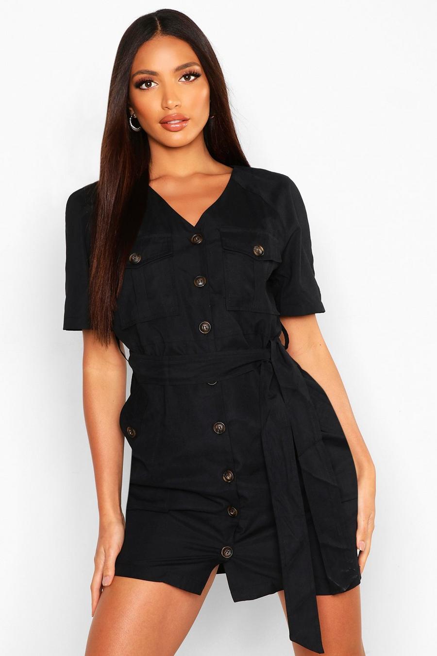 Suedette Button Down Belted Utility Dress image number 1