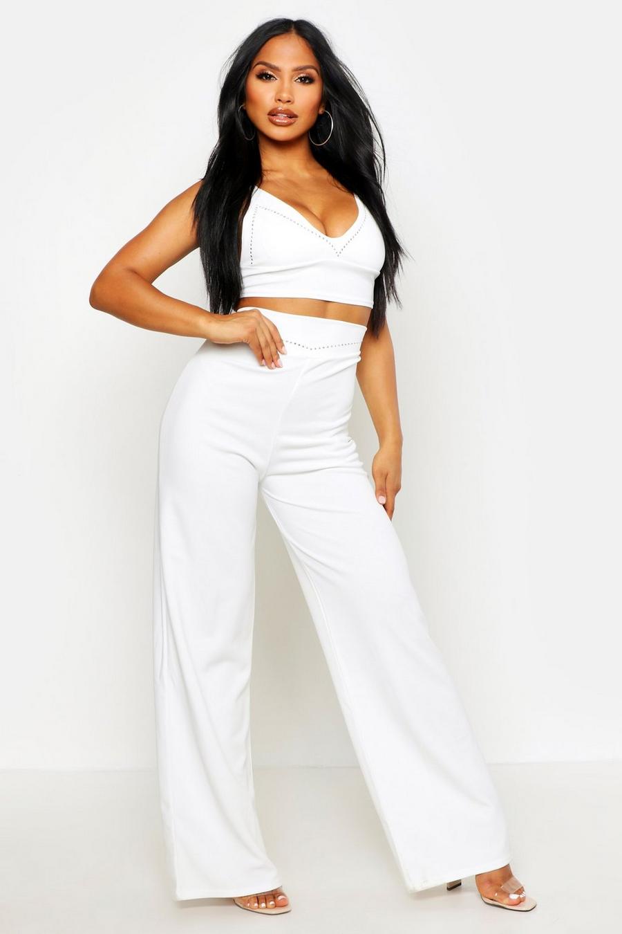 Wide Leg Pants With Stud Detail Waistband image number 1