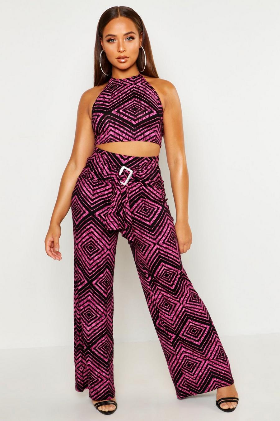 Geo Print Pants With Wrap Buckle Detail image number 1