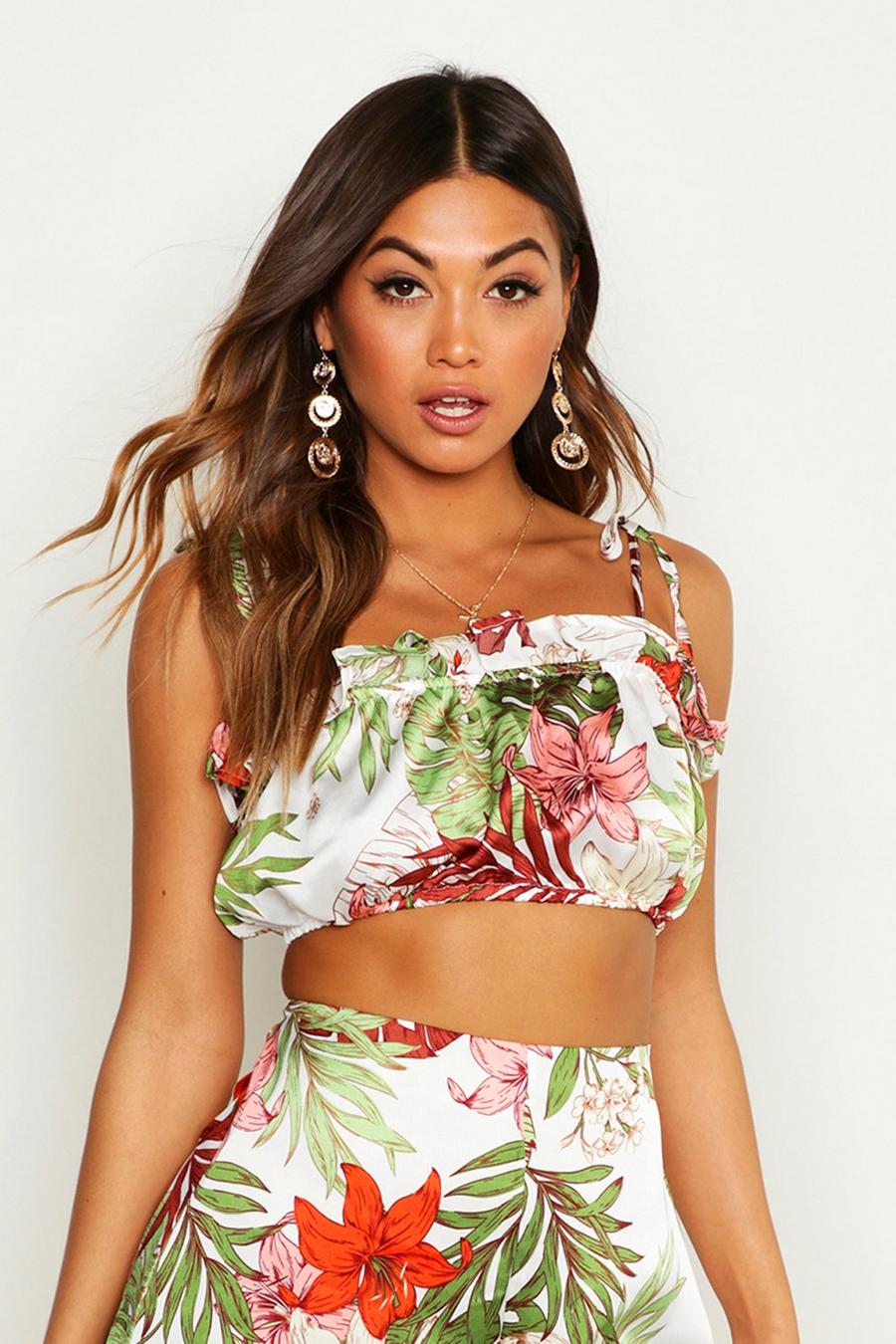 Palm Print Frill Crop Top image number 1