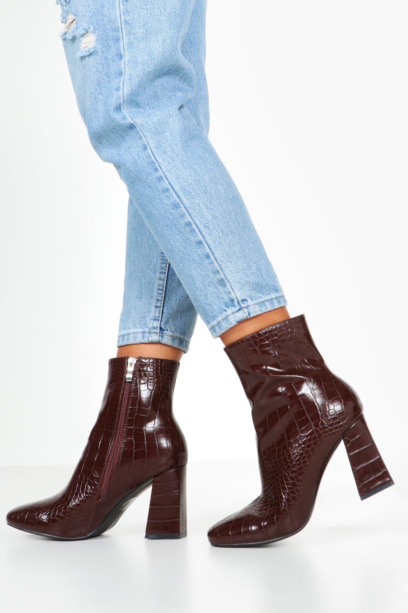 heeled croc boots
