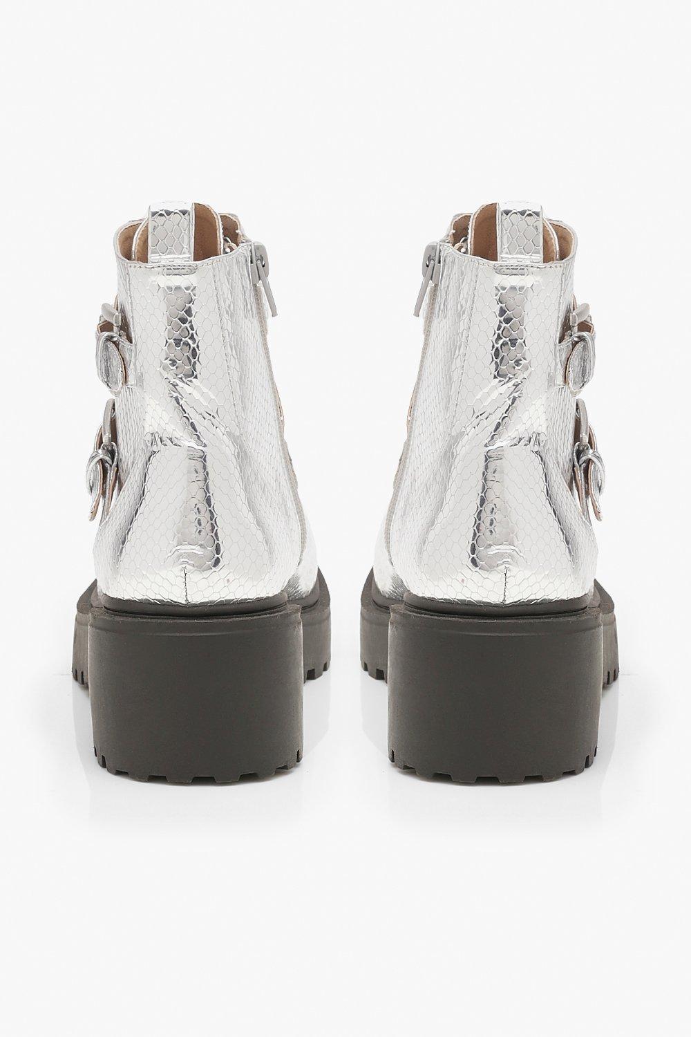 Silver Metallic Chunky Hiker Boots | boohoo