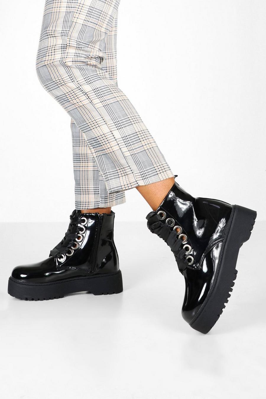 Lace Up Patent Chunky Combat Boots image number 1