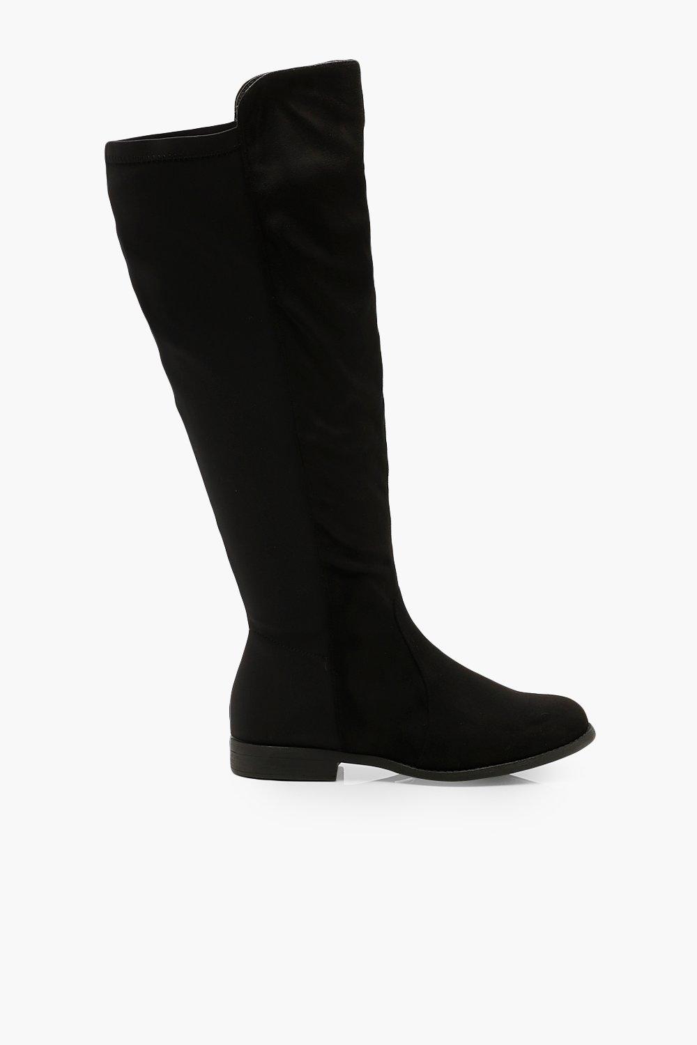 Black flat wide calf boots best sale