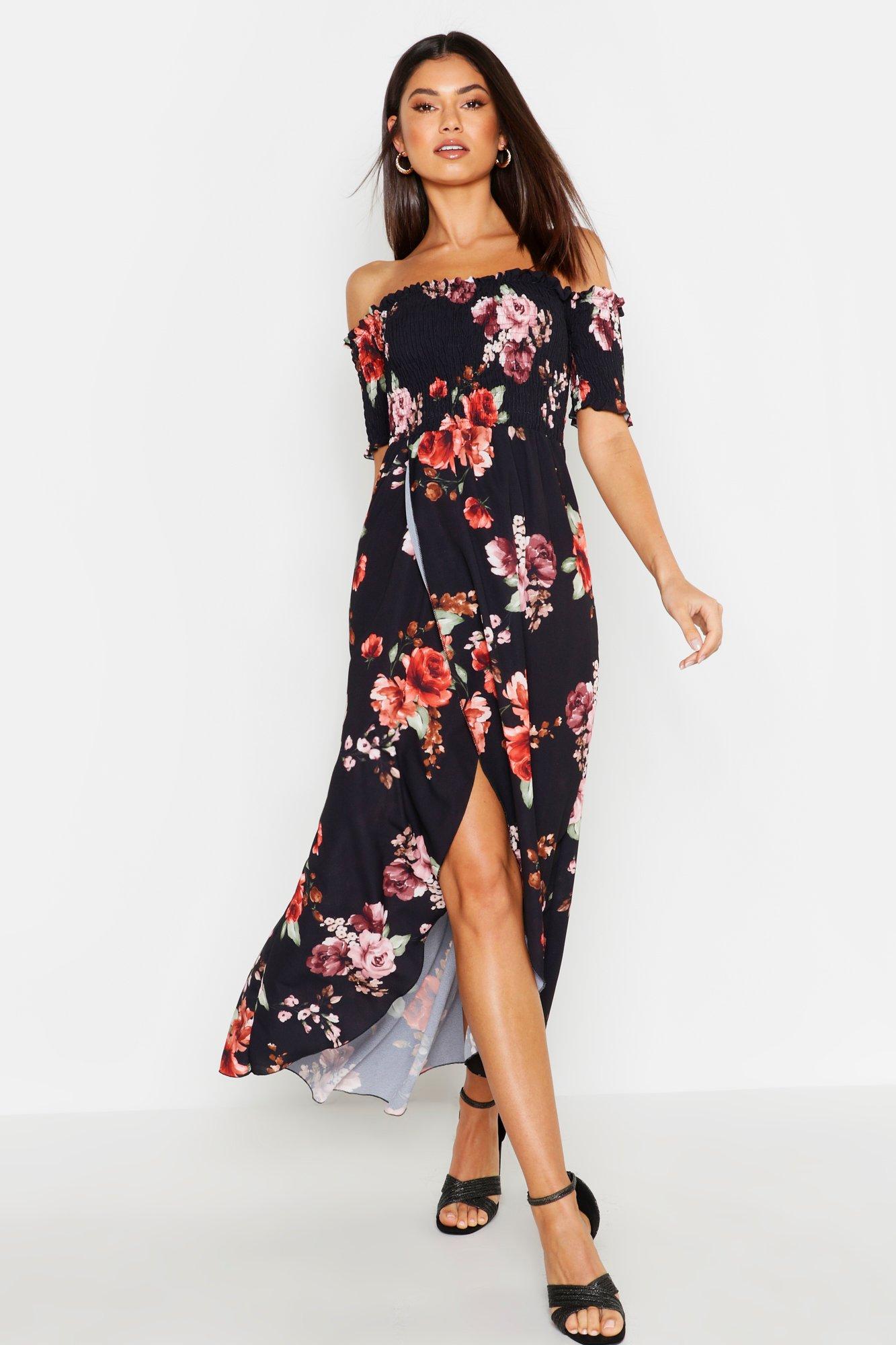 Floral Off The Shoulder Maxi Dress | Boohoo UK