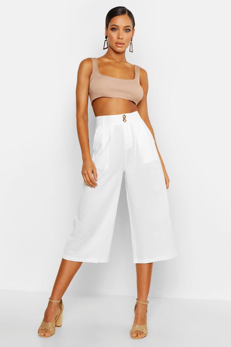 Linen Look Button Front Pleated Culotte image number 1