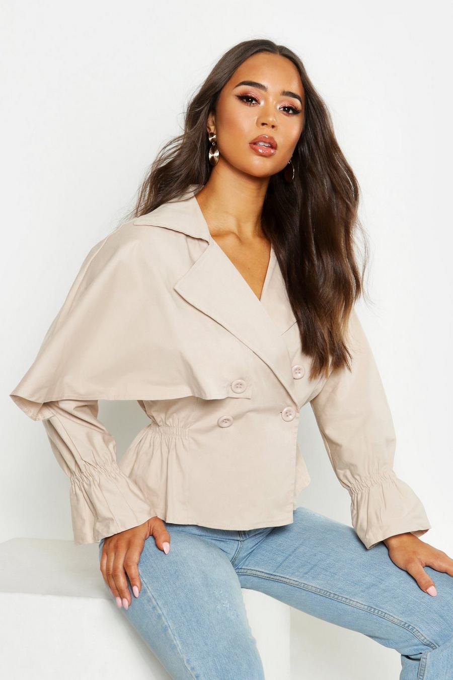 Cropped Ruched Waist Trench Jacket image number 1