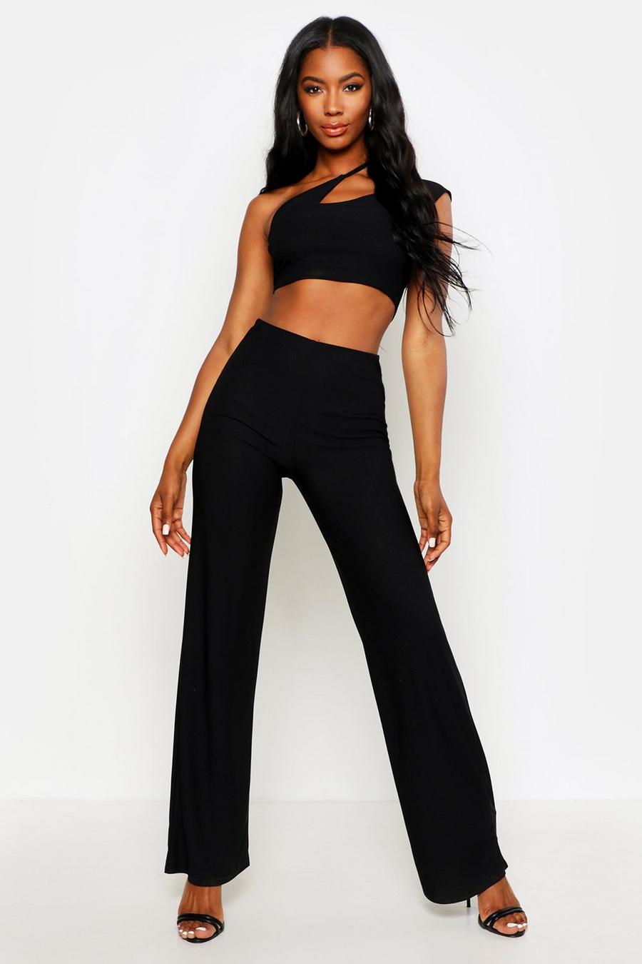 Asymetric Neck Bralet & Wide Leg Pants Two-Piece image number 1