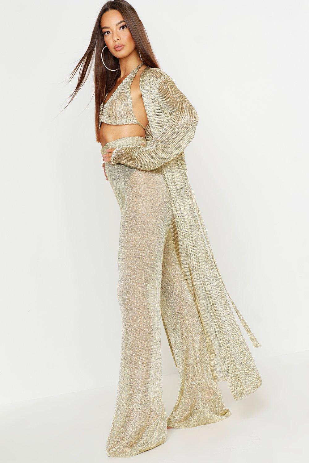 long gold cardigan