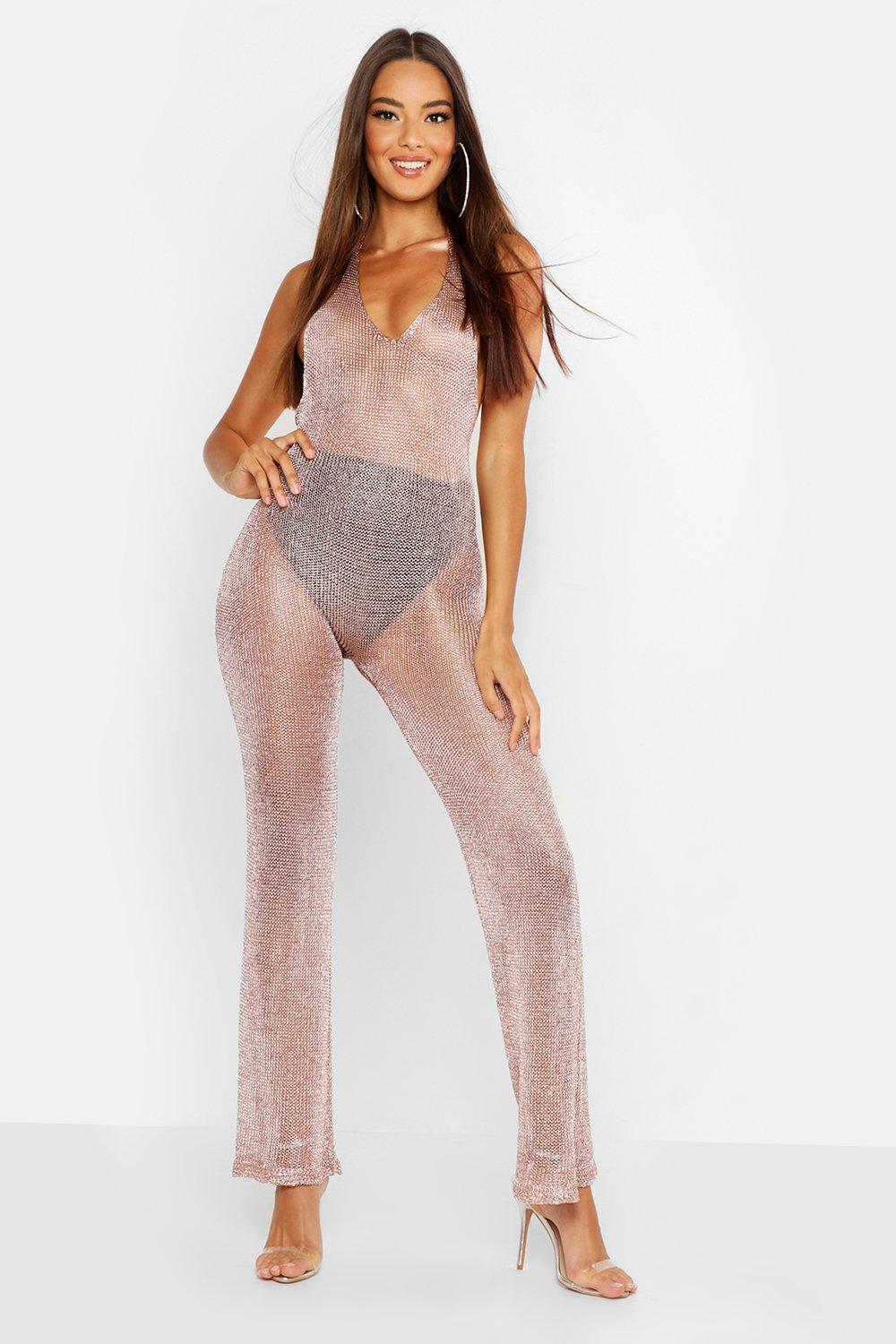 Metallic Knit Halterneck Jumpsuit